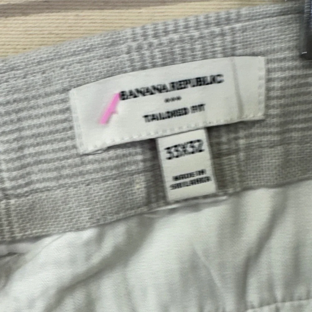Banana Republic Tailored Fit Pants 33x27 Grey Glen Plaid Linen Blend Preppy